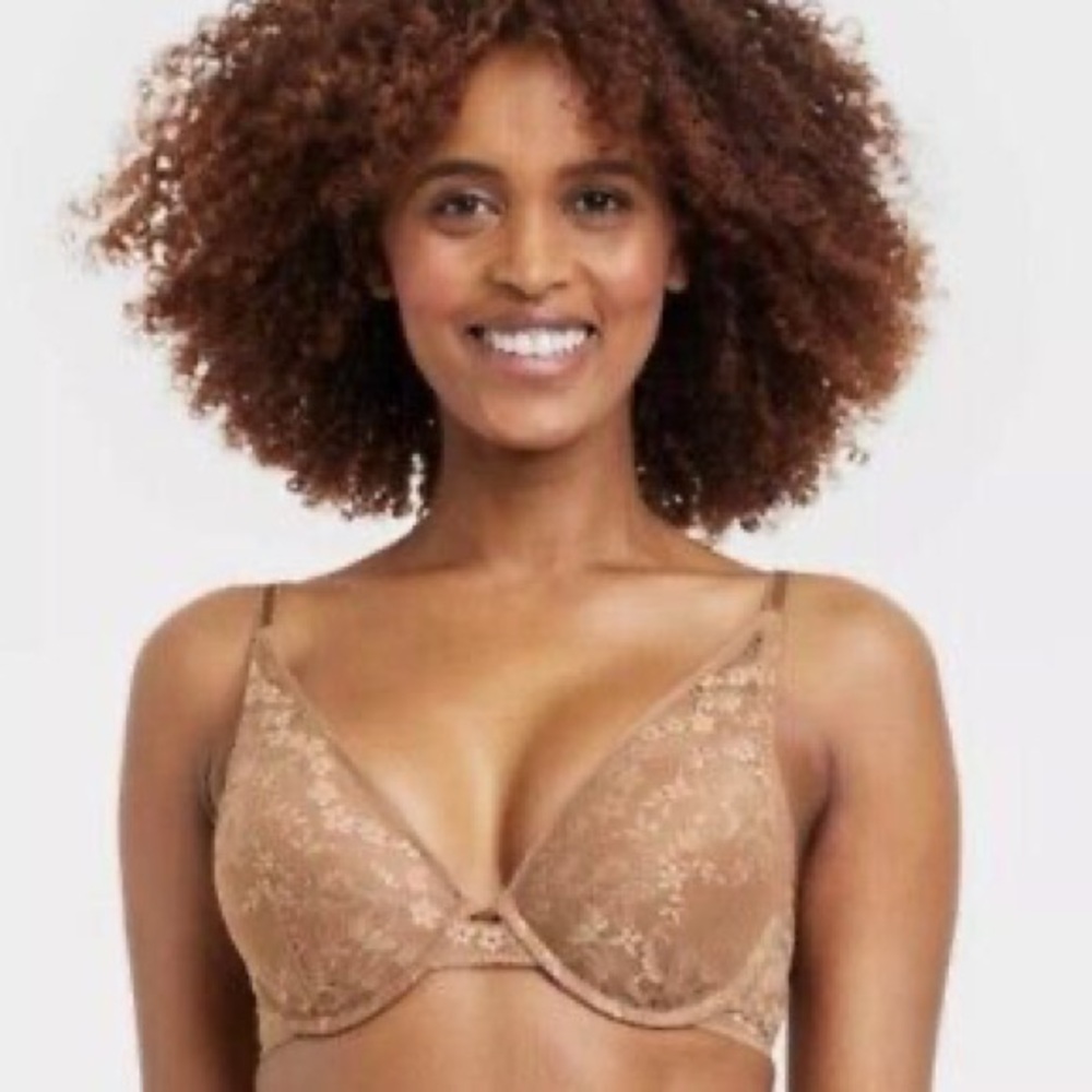 Auden Push Up Plunge Coverage Underwire Brown Lace Bra. Size 36C